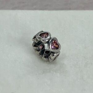 Pandora 925 Sterling Pink CZ Hearts ‘ Space In My Heart ‘ Spacer Charm 791252CZS